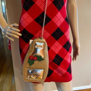 Figural Gold Champagne Bottle "Bubbles" Crossbody Holiday Bag NWT